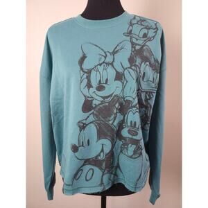 Disney Mickey & Friends Women's Caricature Graphic Crop Sweatshirt Medium Green